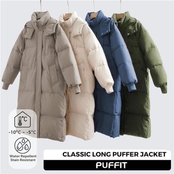 Long Puffer Jacket for Women, Grey - Picture 5 of 6